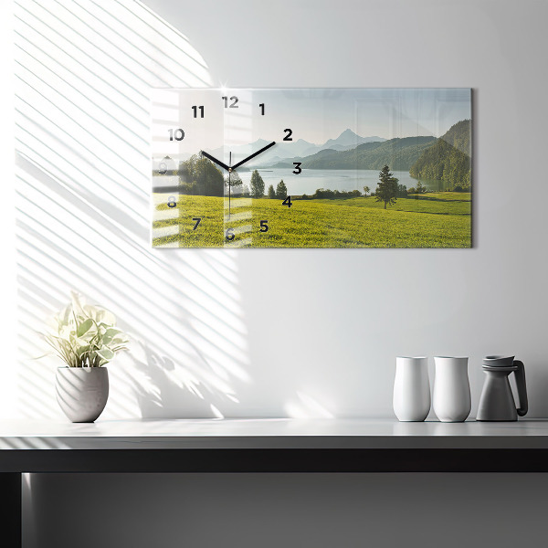 Horizontal wall clock Mountains and field