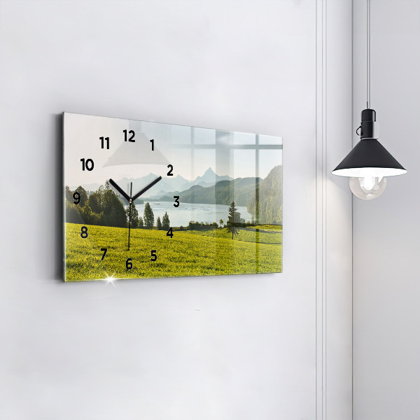 Horizontal wall clock Mountains and field