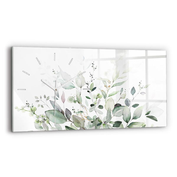 Horizontal wall clock Plants leaves