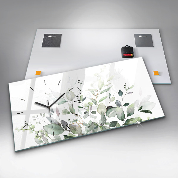 Horizontal wall clock Plants leaves
