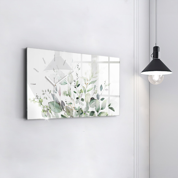 Horizontal wall clock Plants leaves