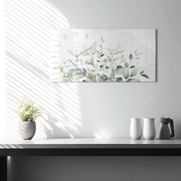 Horizontal wall clock Plants leaves