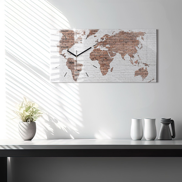 Horizontal wall clock Brick world map
