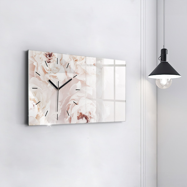 Horizontal wall clock Peony flowers
