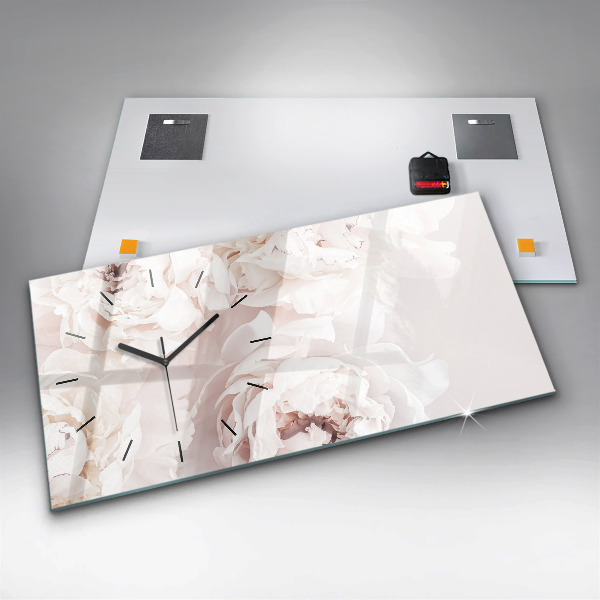Horizontal wall clock Peony flowers