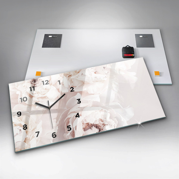 Horizontal wall clock Peony flowers
