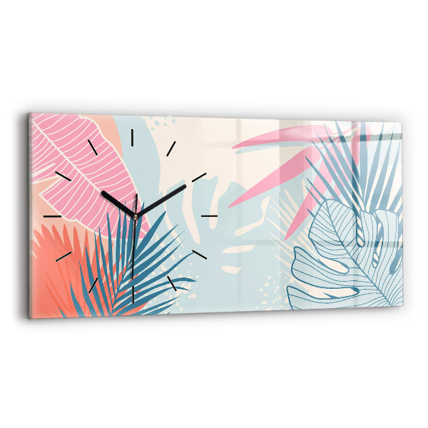 Horizontal wall clock Pastel leaves