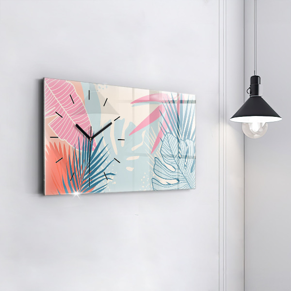 Horizontal wall clock Pastel leaves