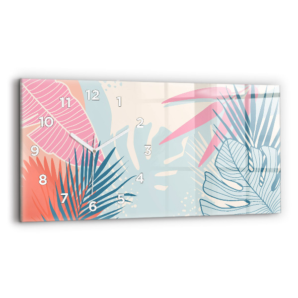 Horizontal wall clock Pastel leaves