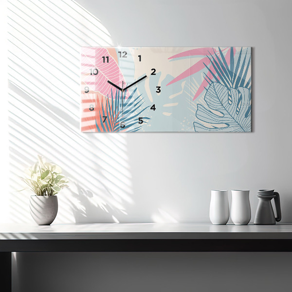 Horizontal wall clock Pastel leaves