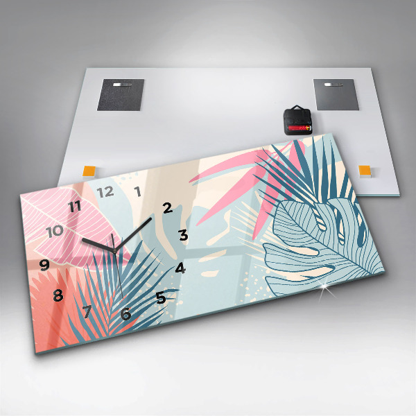 Horizontal wall clock Pastel leaves