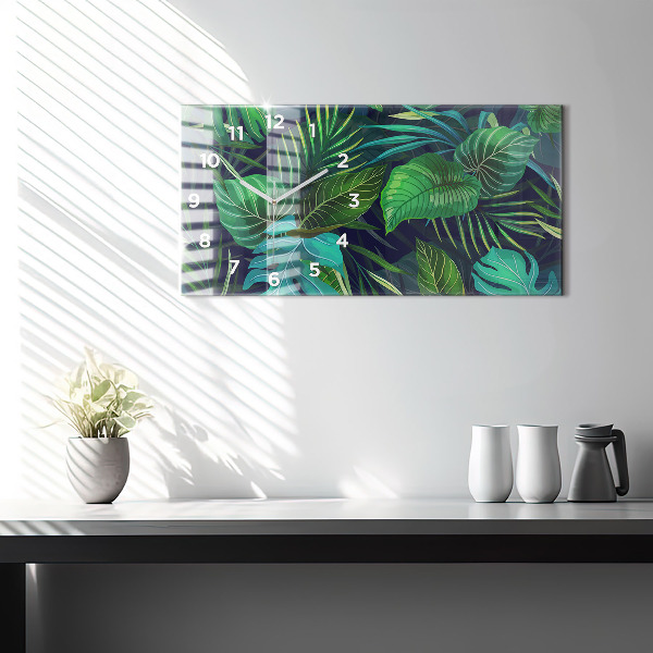 Horizontal wall clock Exotic leaves