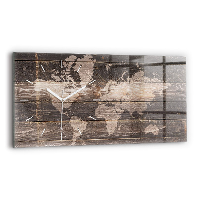 Horizontal wall clock World map on wood