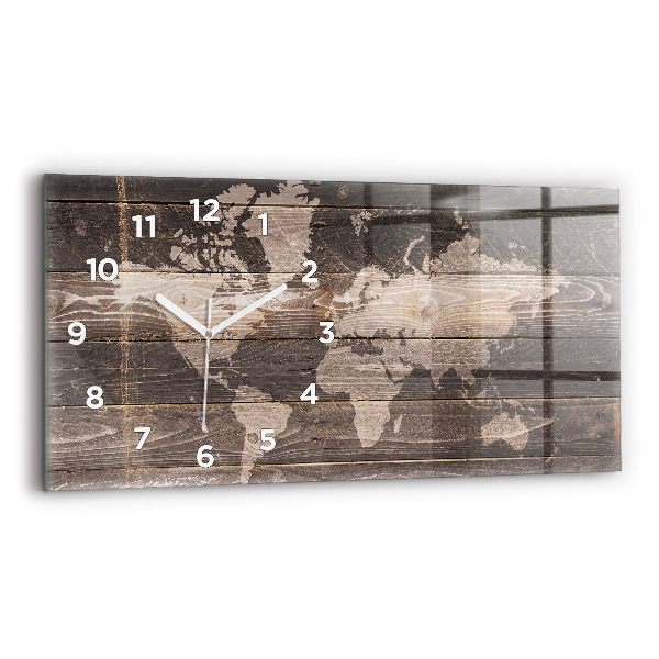Horizontal wall clock World map on wood