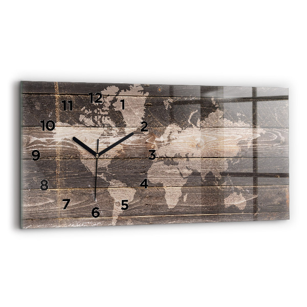 Horizontal wall clock World map on wood