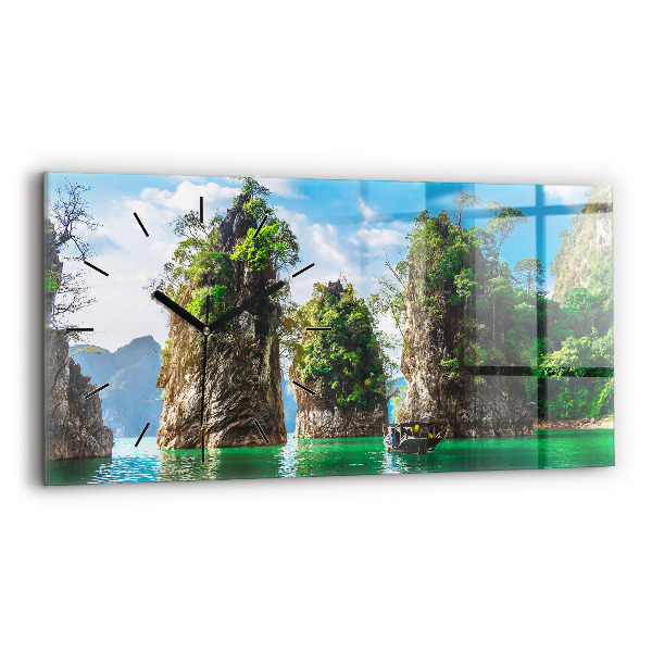 Horizontal wall clock Lake trees nature