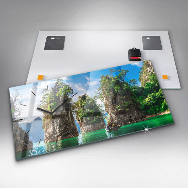 Horizontal wall clock Lake trees nature