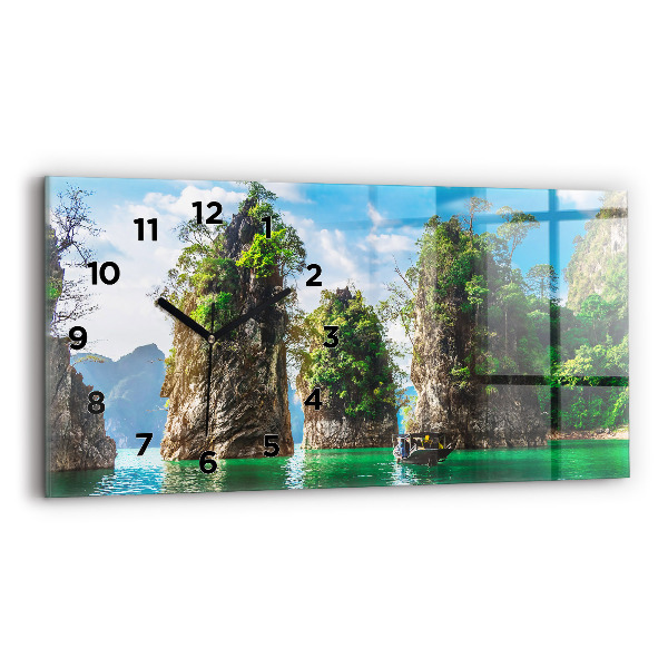Horizontal wall clock Lake trees nature