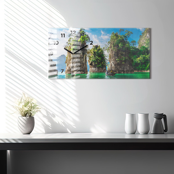 Horizontal wall clock Lake trees nature