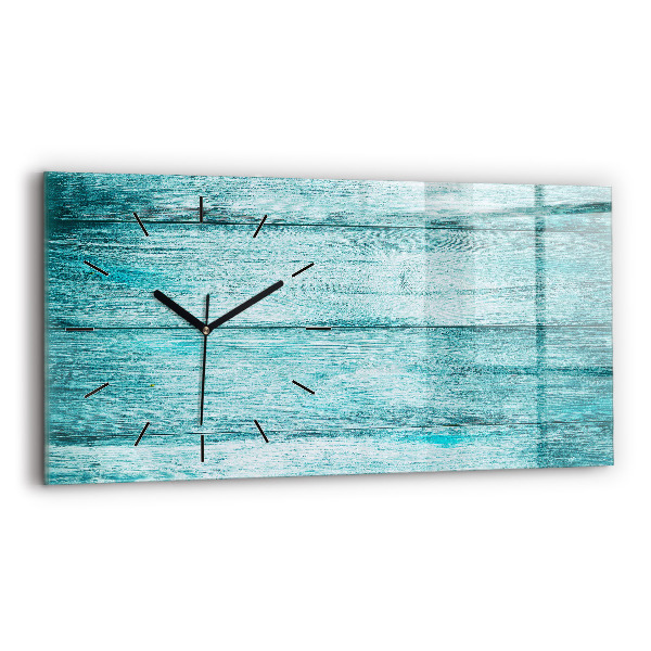 Horizontal wall clock Blue old wood