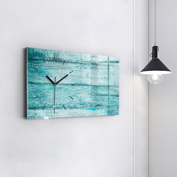 Horizontal wall clock Blue old wood