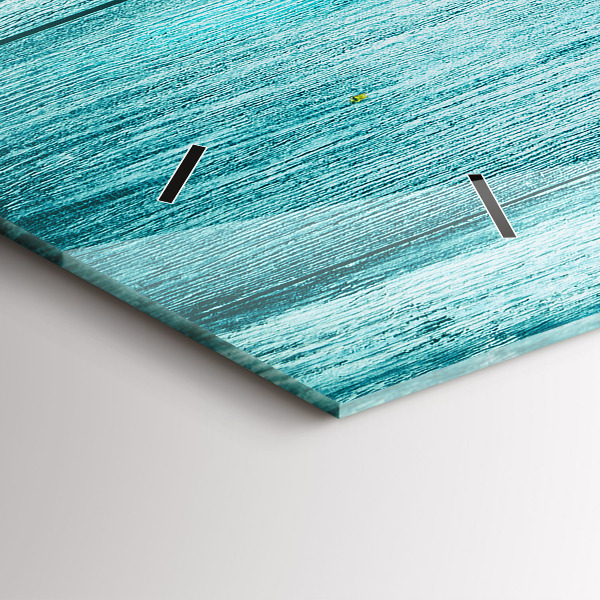 Horizontal wall clock Blue old wood