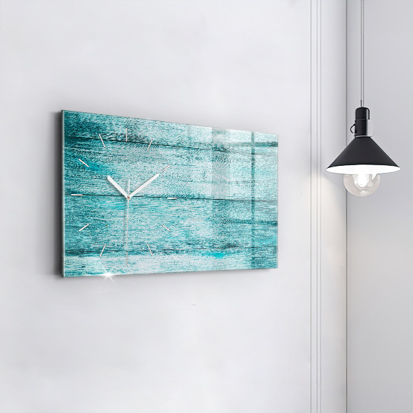 Horizontal wall clock Blue old wood