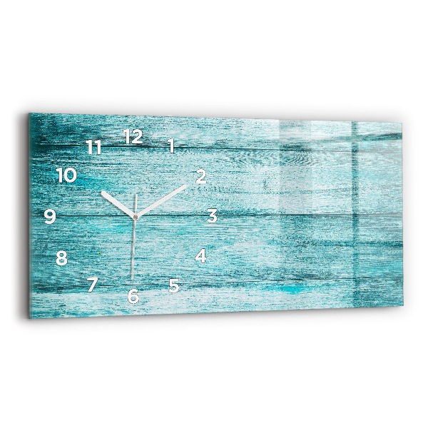 Horizontal wall clock Blue old wood