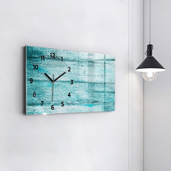 Horizontal wall clock Blue old wood
