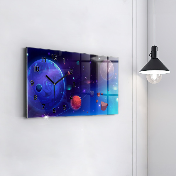 Horizontal wall clock Planets galaxy