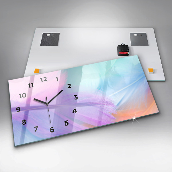 Horizontal wall clock Colorful feathers