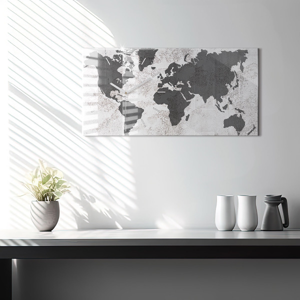 Horizontal wall clock World map concrete