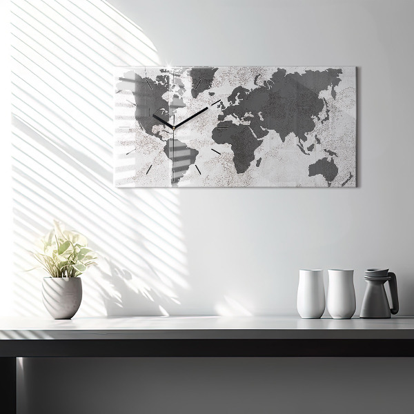 Horizontal wall clock World map concrete