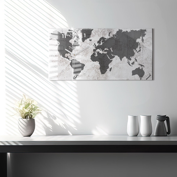 Horizontal wall clock World map concrete