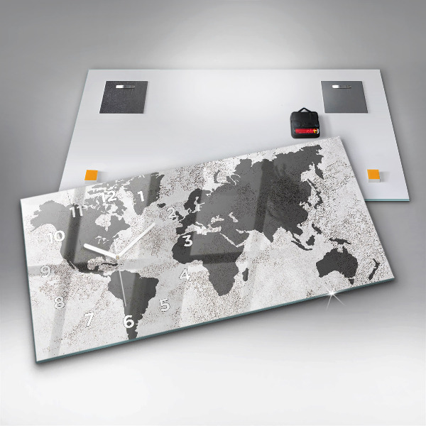 Horizontal wall clock World map concrete