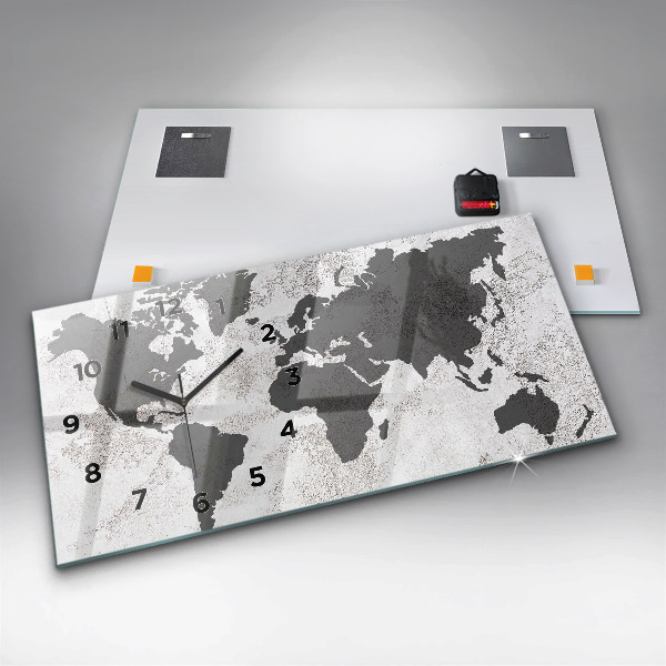 Horizontal wall clock World map concrete