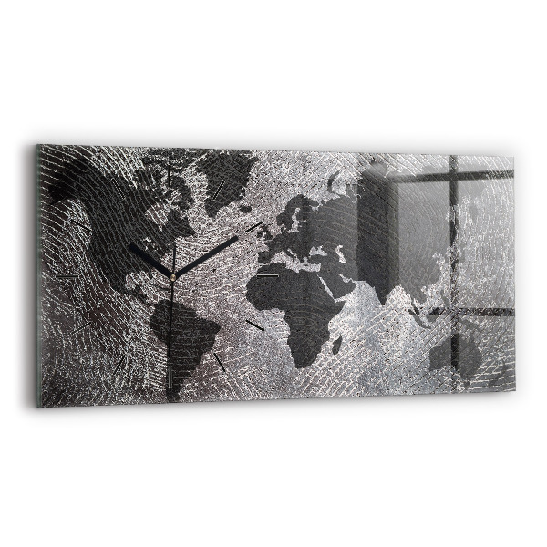 Horizontal wall clock World map concrete