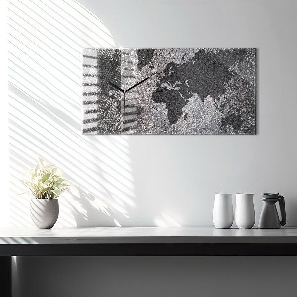 Horizontal wall clock World map concrete