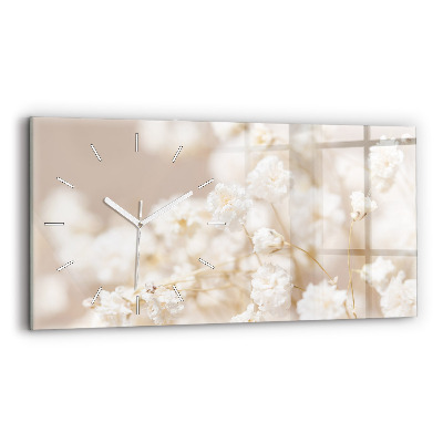 Horizontal wall clock Small white flowers