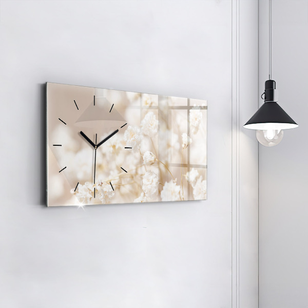 Horizontal wall clock Small white flowers