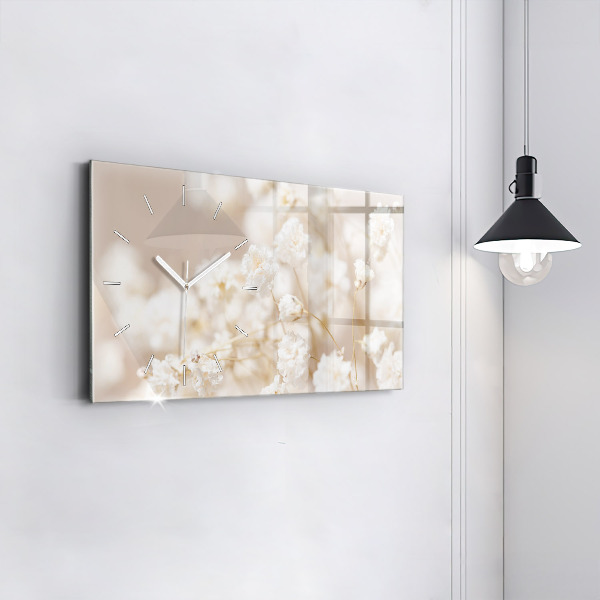 Horizontal wall clock Small white flowers