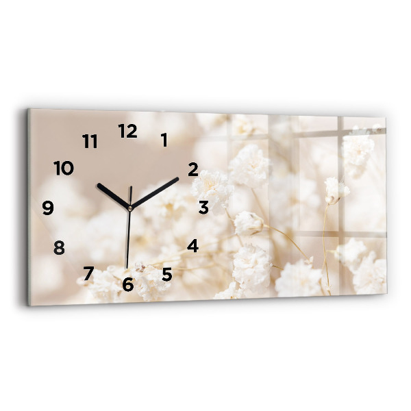 Horizontal wall clock Small white flowers
