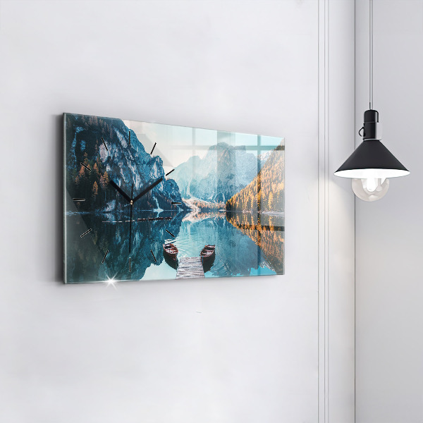 Horizontal wall clock Boats on the lake