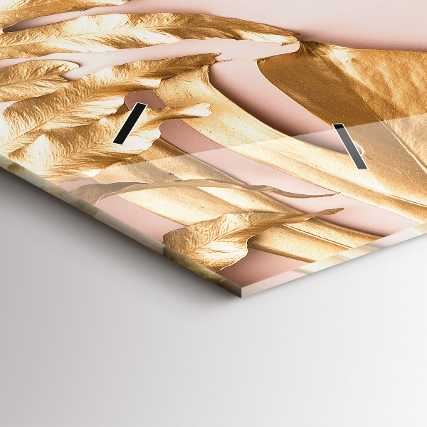 Horizontal wall clock Golden tropical leaves