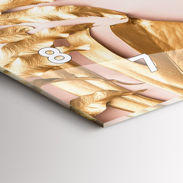 Horizontal wall clock Golden tropical leaves