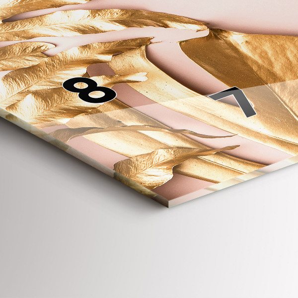 Horizontal wall clock Golden tropical leaves