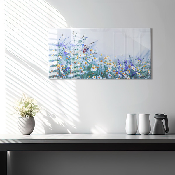 Horizontal wall clock Butterfly in the meadow