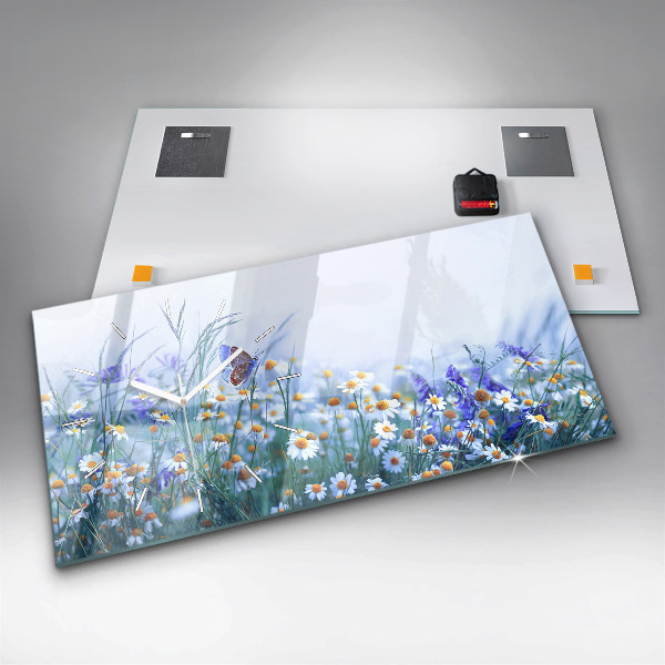 Horizontal wall clock Butterfly in the meadow