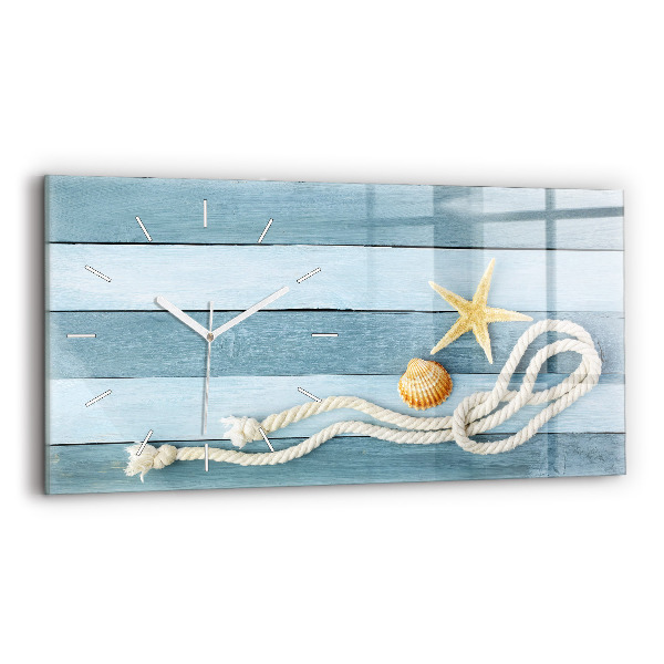 Horizontal wall clock Boards stripes and shell