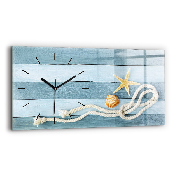 Horizontal wall clock Boards stripes and shell